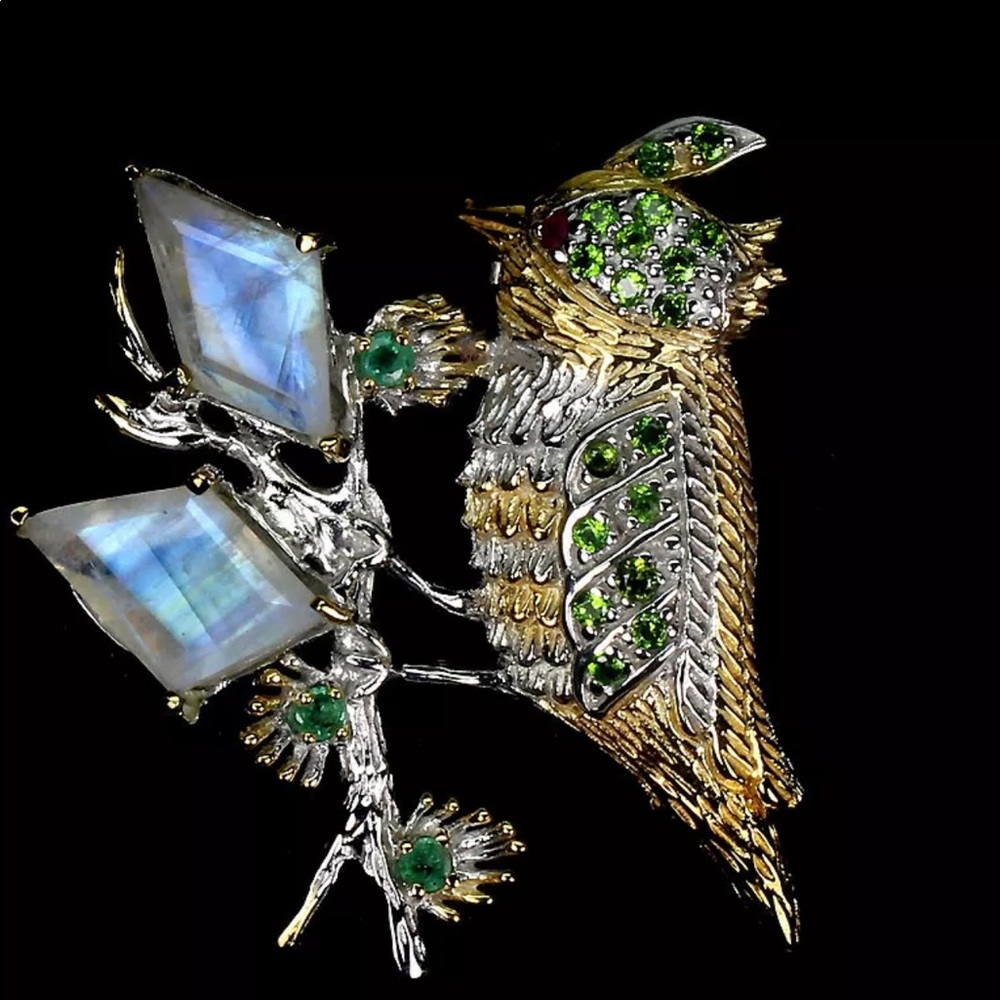 Masterpiece Brooch Moonstone Emerald Ruby Cd - image 1